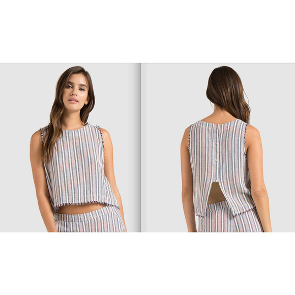 Anthropologie Cloth & Stone Stripe Frayed Tank Top Split Open Back Large Boho - Picture 1 of 5
